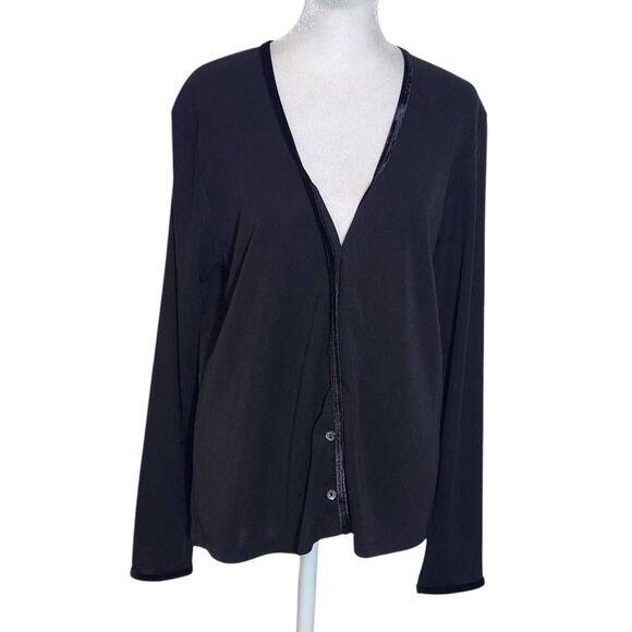 Ann Taylor Black Cardigan with Velvet Trim NWT Size Large Classic Black Cardigan - Picture 1 of 9